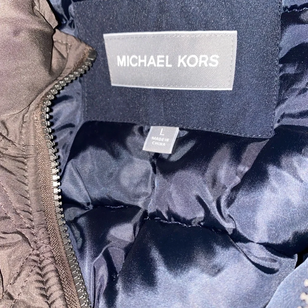 Michael Kors Faux Fur‎ Hooded Bib Snorkel Parka Blue Coat Jacket Men L NEW